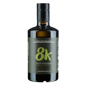 8K Premium organic olive oil bottle front view