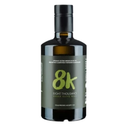 8K Premium organic olive oil bottle front view