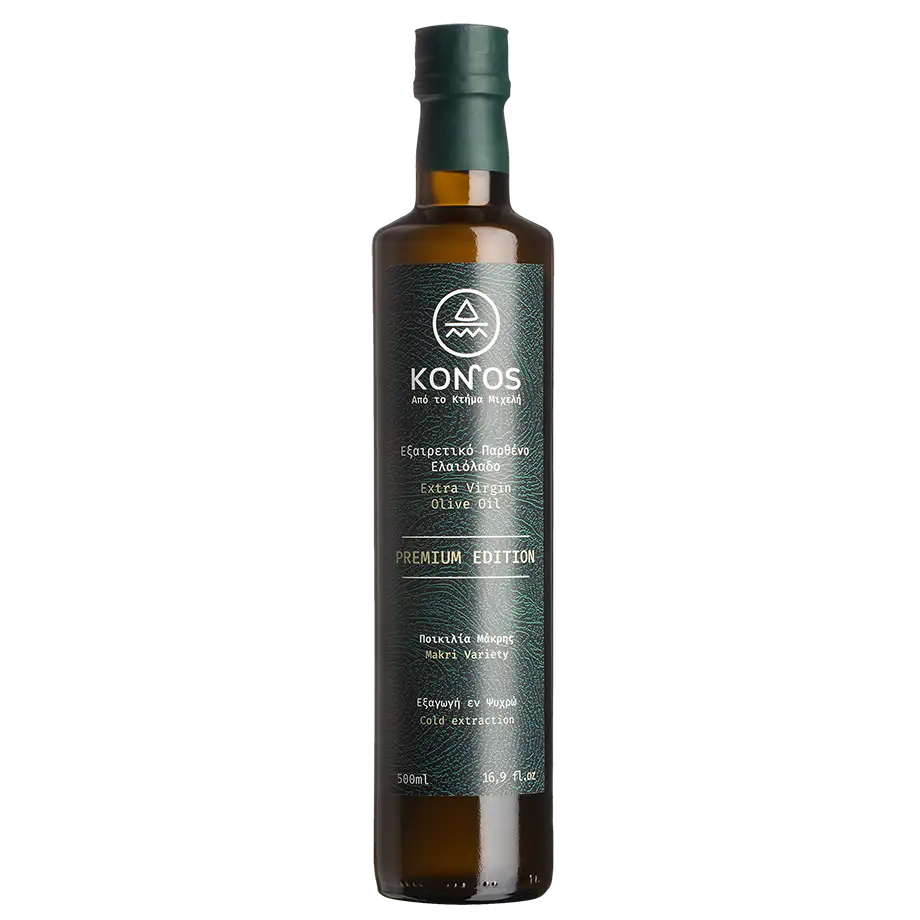 Konos Premium Edition extra virgin olive oil bottle front view