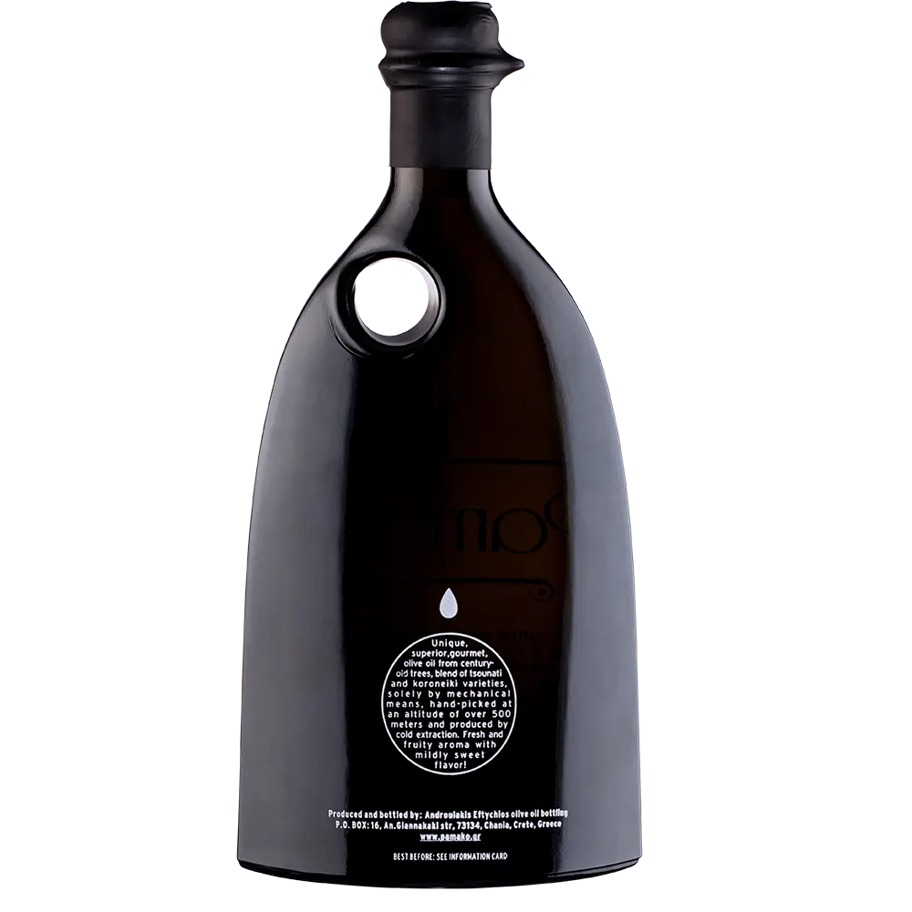 Pamako Organic Blend organic olive oil bottle back view