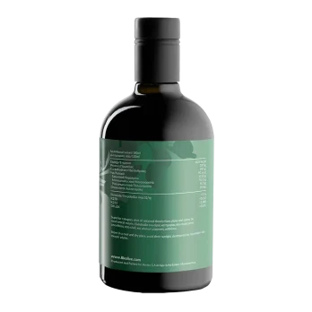 8K Koroneiki Premium εξαιρετικό παρθένο ελαιόλαδο μπουκάλι πίσω όψη