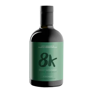 8K Koroneiki Premium extra virgin olive oil bottle front view
