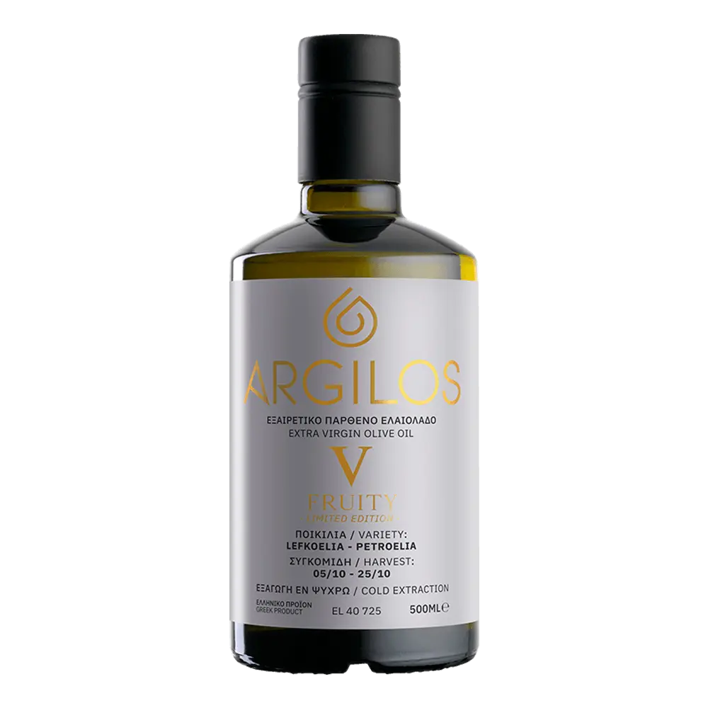 Agriston Argilos V Fruity extra virgin olive oil bottle front view
