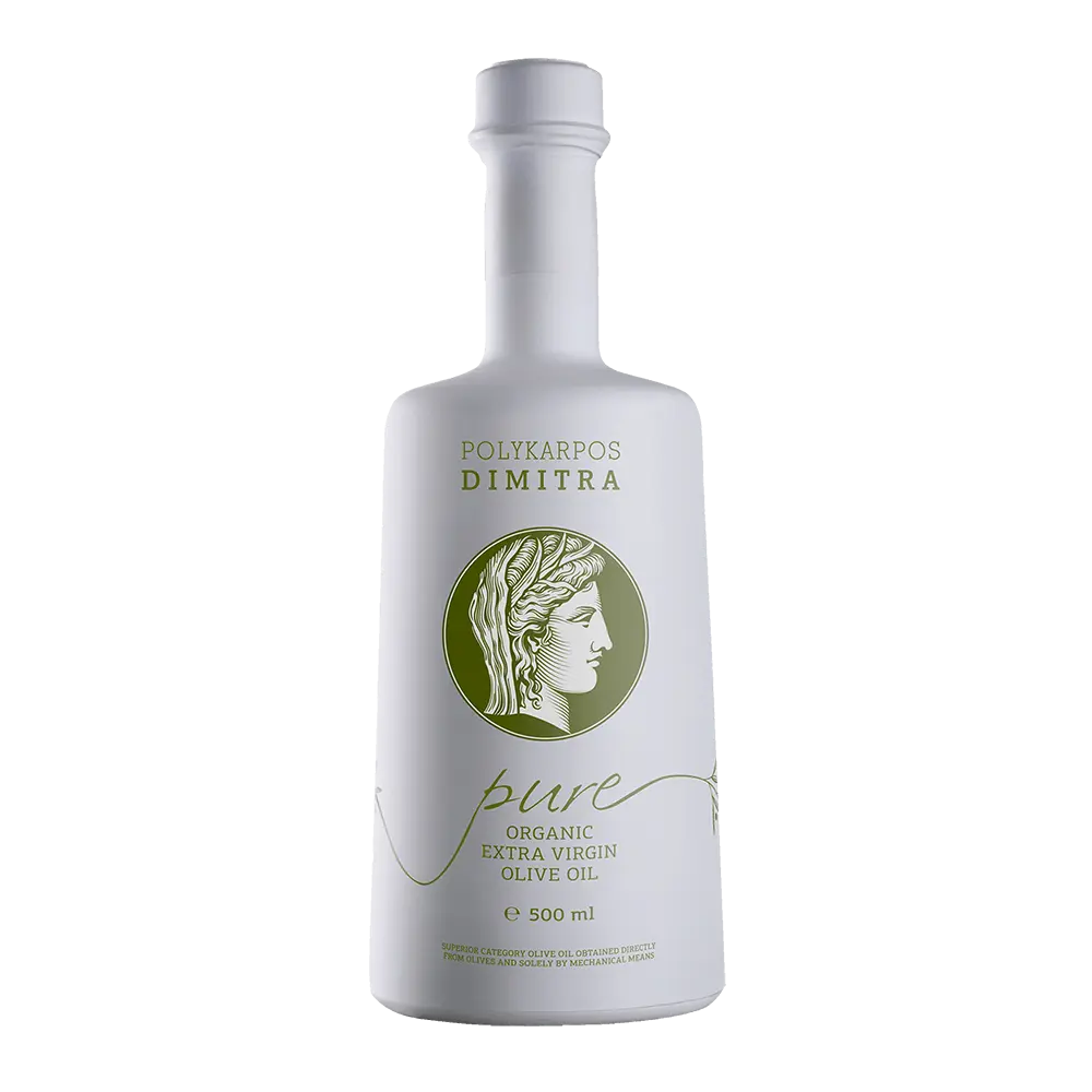 Polycarpos Dimitra Pure Organic extra virgin olive oil bottle front view