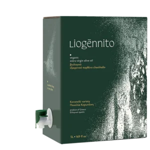 Liogennito Koroneiki variety Organic extra virgin olive oil 5L front view