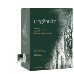 Liogennito Koroneiki variety Organic extra virgin olive oil 5L front view