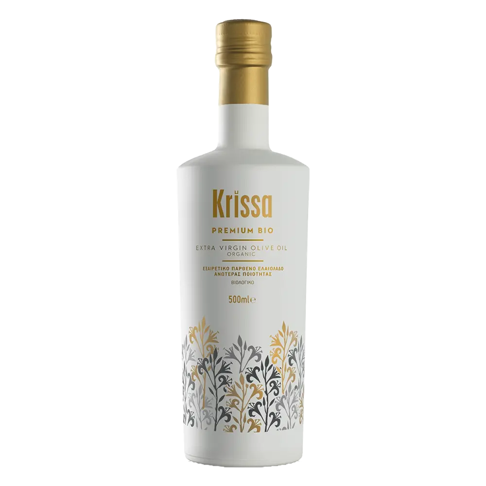 Krissa Premium Organic extra virgin olive oil Tsounati variety bottle 500 ml front view