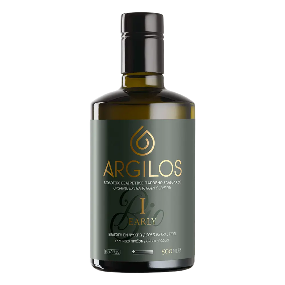 Agriston Argilos I Early Organic extra virgin olive oil bottle front view